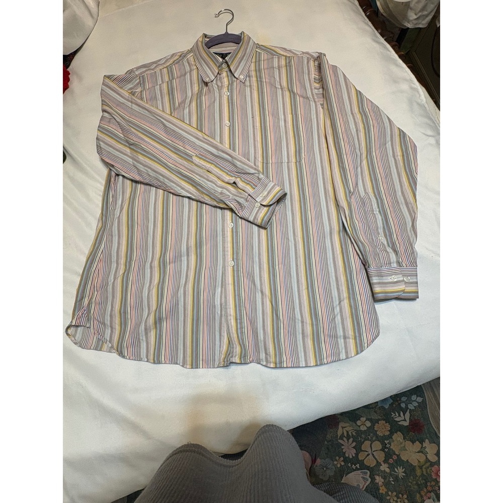 Brooks Brothers Country Club Mens Slim Fit Multi Stripe Egyptian Cotton Shirt L